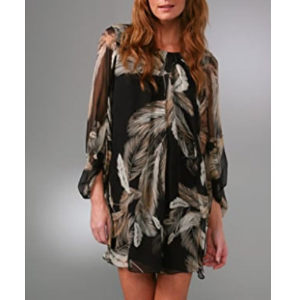 Diane Von Furstenberg Black and Tan Mini Davi Dress